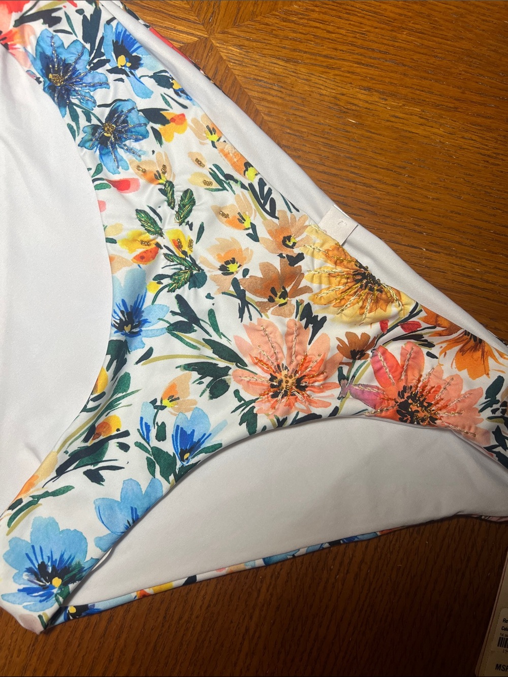 Amazing beaded Floral Bikini Bottoms - White Multicolor B25